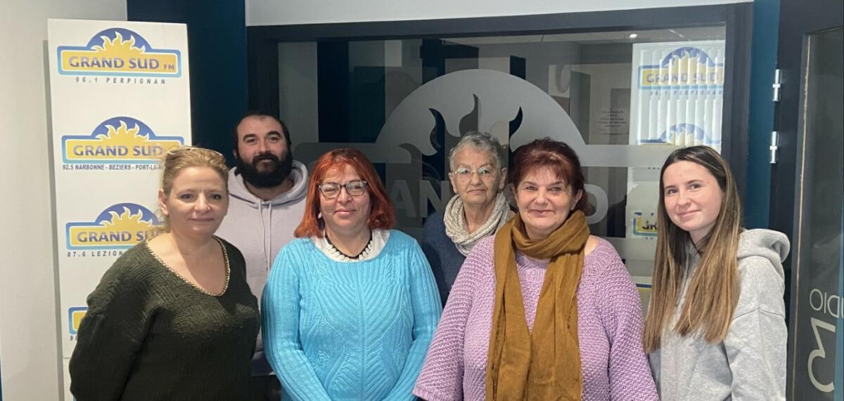 31-03-23 : Michele NENON, vice présidente du GEM, Groupe d’Entraide Mutuelle Narbonne, Albia & Aymeric PEREZ, éducateurs , Zora, trésorière & Sabine, adhérente