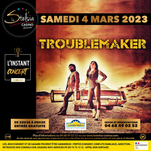 02-03-23 : Laurent Galichon, membre du groupe Troublemaker en concert ce samedi 04 mars 2023 à l’Edison Café du Stelsia Casino de Gruissan