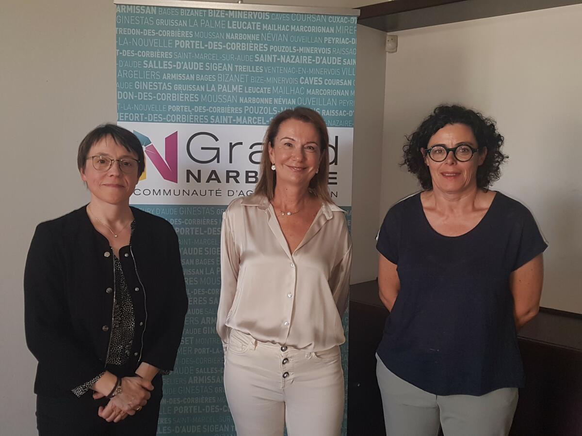 05-07-23 : Emma BELLOTTI LASCOMBES, vice présidente chargée de l’action & de la politique culturelle au Grand Narbonne, Christine SERRE, directrice de la Médiathèque du Grand Narbonne & Françoise FERRIE, architecte