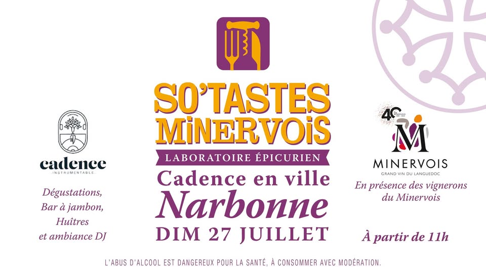 25-07-25 : Jules BRIECHLE, responsable de la Maison des Vins du Minervois et Pierre COUTAREL et Thomas RAPOSO du Restaurant Cadence à Narbonne