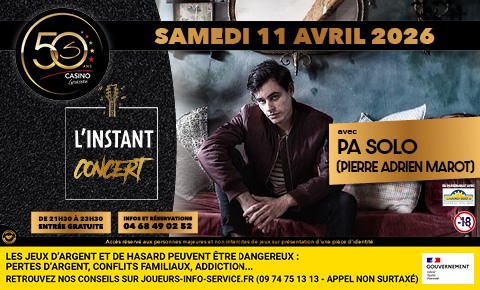 08-04-26 : Pierre Adrien MAROT, en concert gratuit au Stelsia Casino de Gruissan le samedi 11 avril 2026